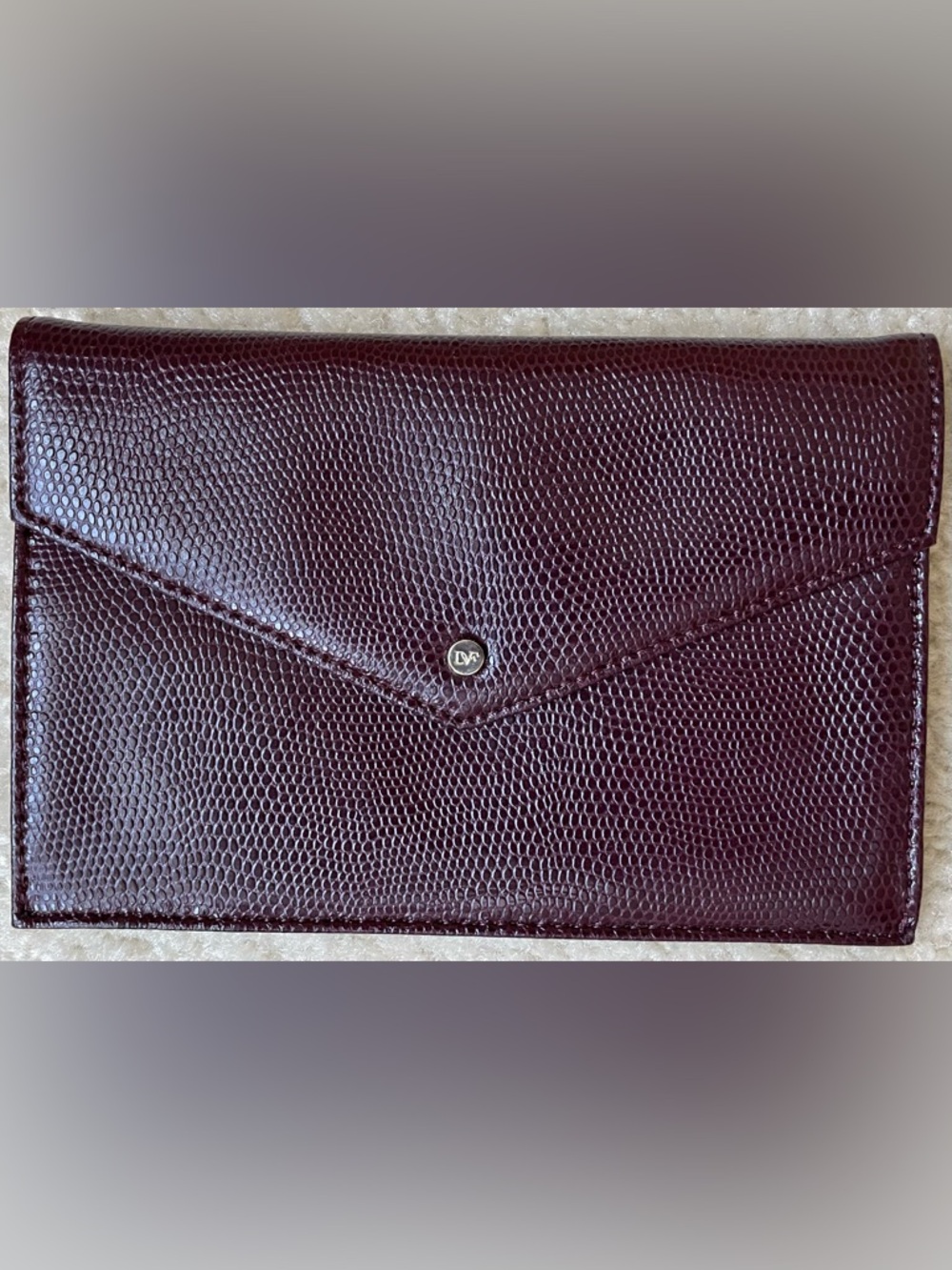 Diane Von Furstenberg Burgundy Textured Leather Clutch